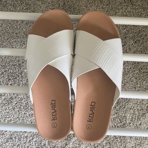 White crossover sandals